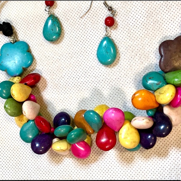 Turquoise Rainbow Gem Drop Necklace & Earrings Set - Picture 4 of 7